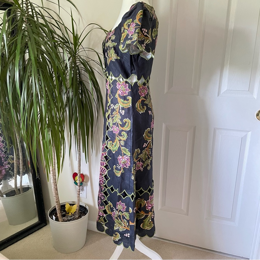 FARM Rio Ravenela Floral Embroidered Black Linen Midi Dress Women's Small NWT - Picture 13 of 16